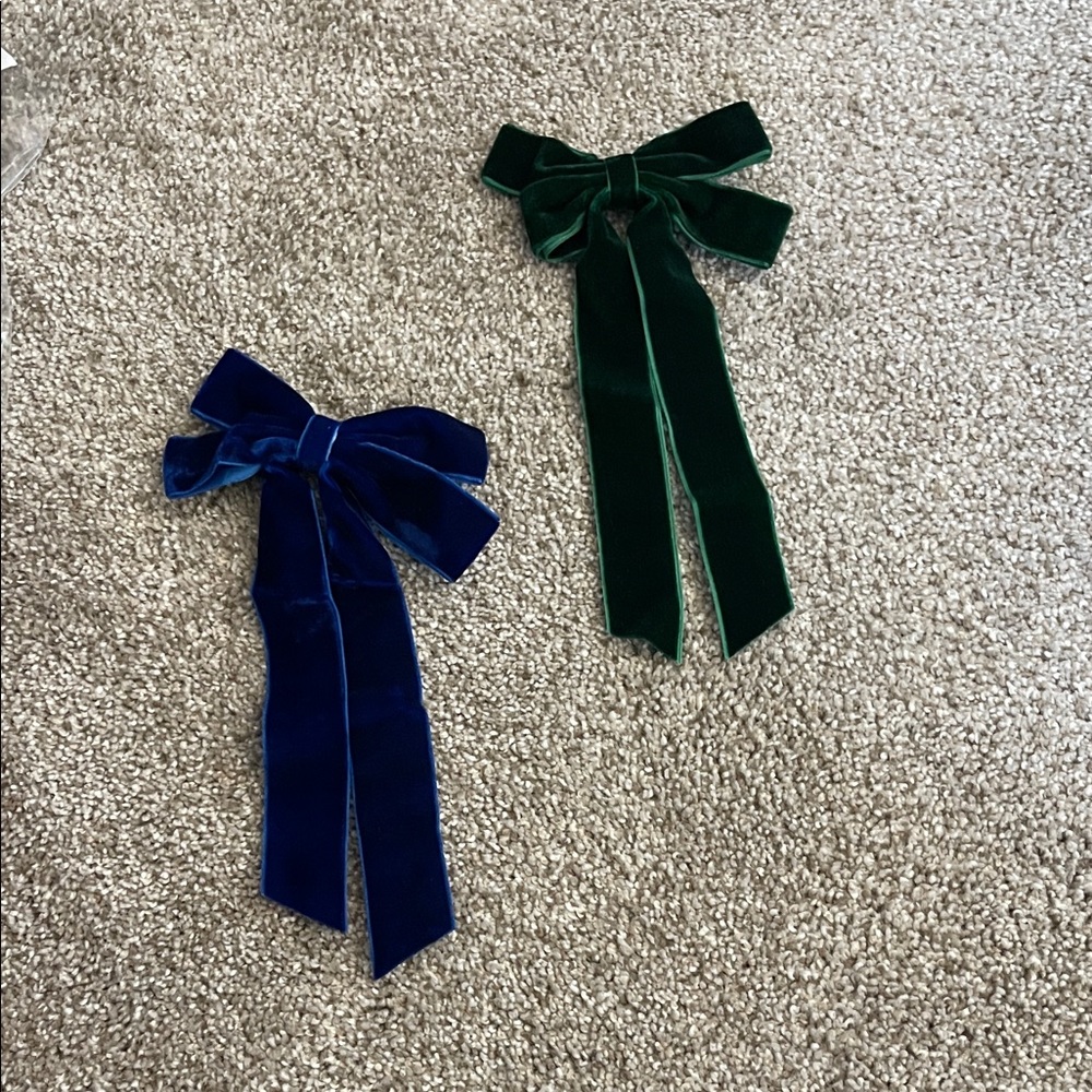 Velvet Hair Bows in Blue and Green